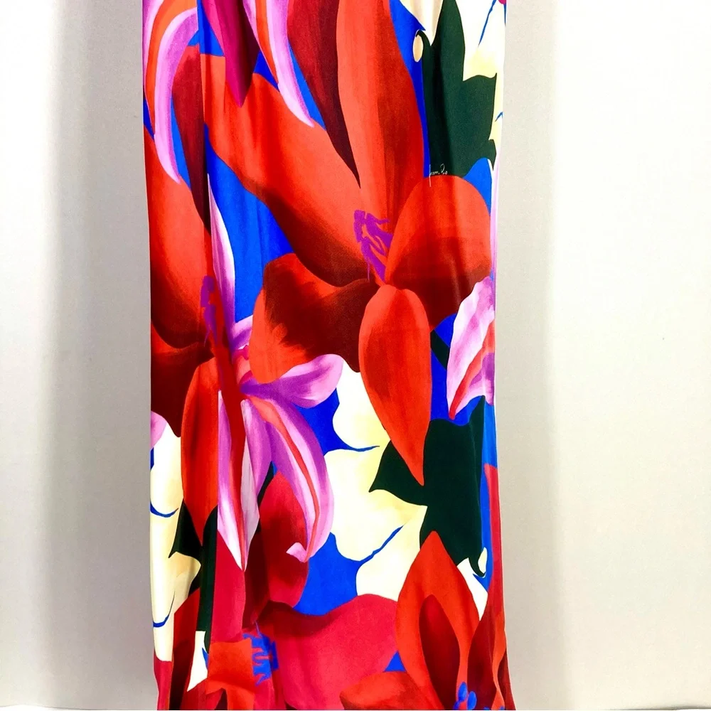 *SOLD* Farm Rio Watercolor Floral Slip Satin Maxi Dress Floral Blue Small NEW - Picture 11 of 15